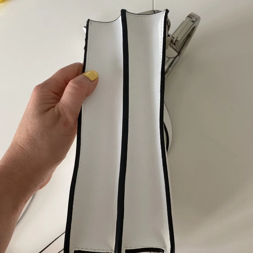 Zara mini tote white leather metallic handles crossbody bag - Picture 8 of 9